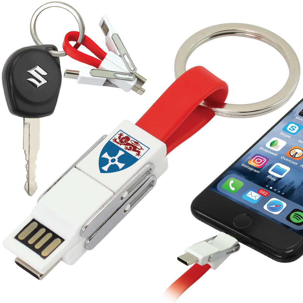 Magnetic Slide USB Cable Keyring - 3-in-1