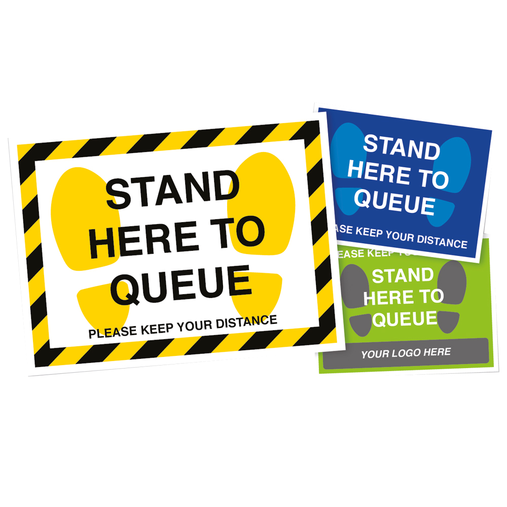 Queue Here Floor Stickers