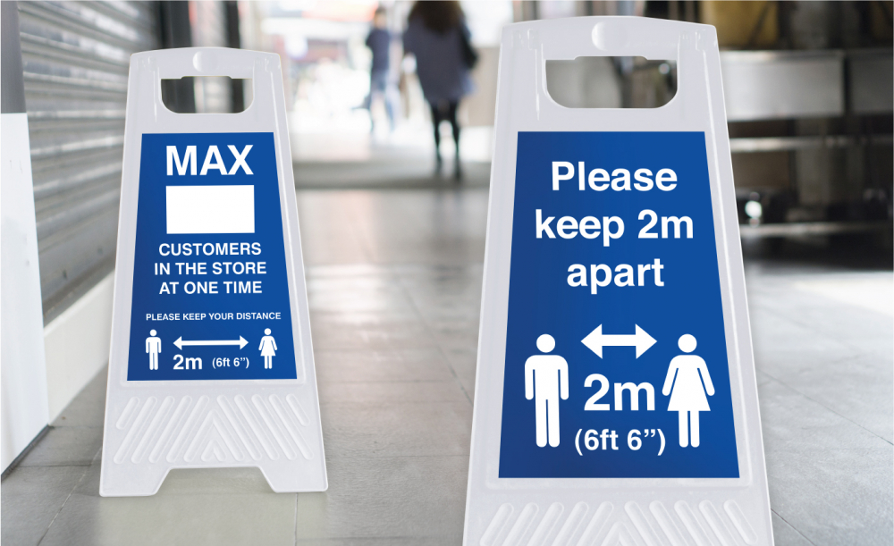 Self Distancing A-Frame Floor Signs